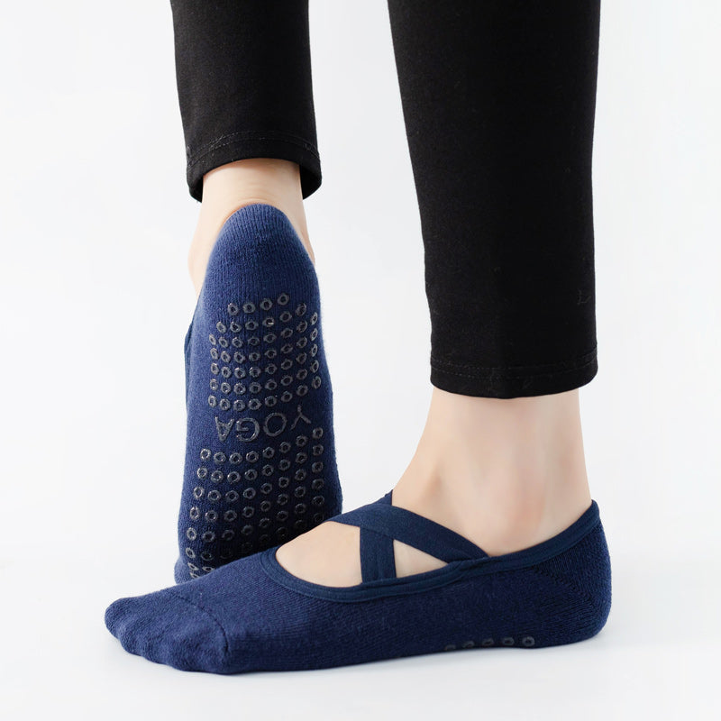 【Yoga Socks】Q2藏青-女士毛圈圆头瑜伽普拉提运动袜
