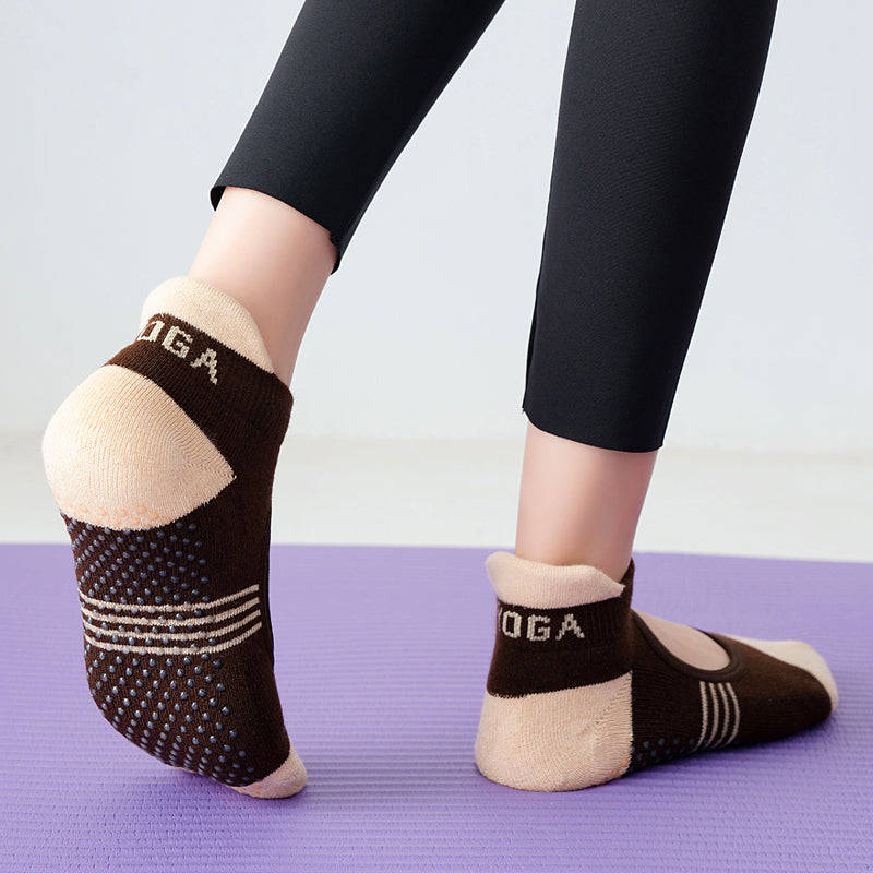 【Yoga Socks】A2咖米-女士撞色毛圈圆头瑜伽普拉提运动袜