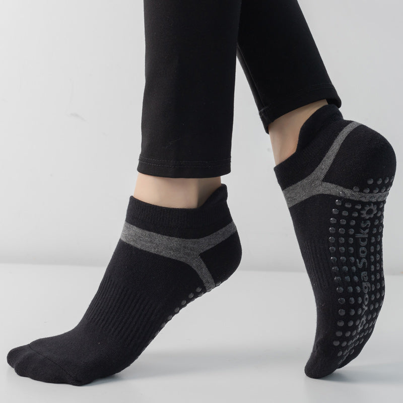 【Yoga Socks】D7黑灰-女士毛圈圆头瑜伽普拉提运动袜