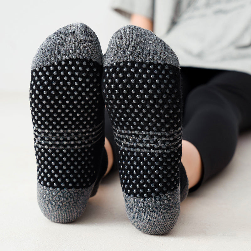 【Yoga Socks】A2黑灰-女士撞色毛圈圆头瑜伽普拉提运动袜