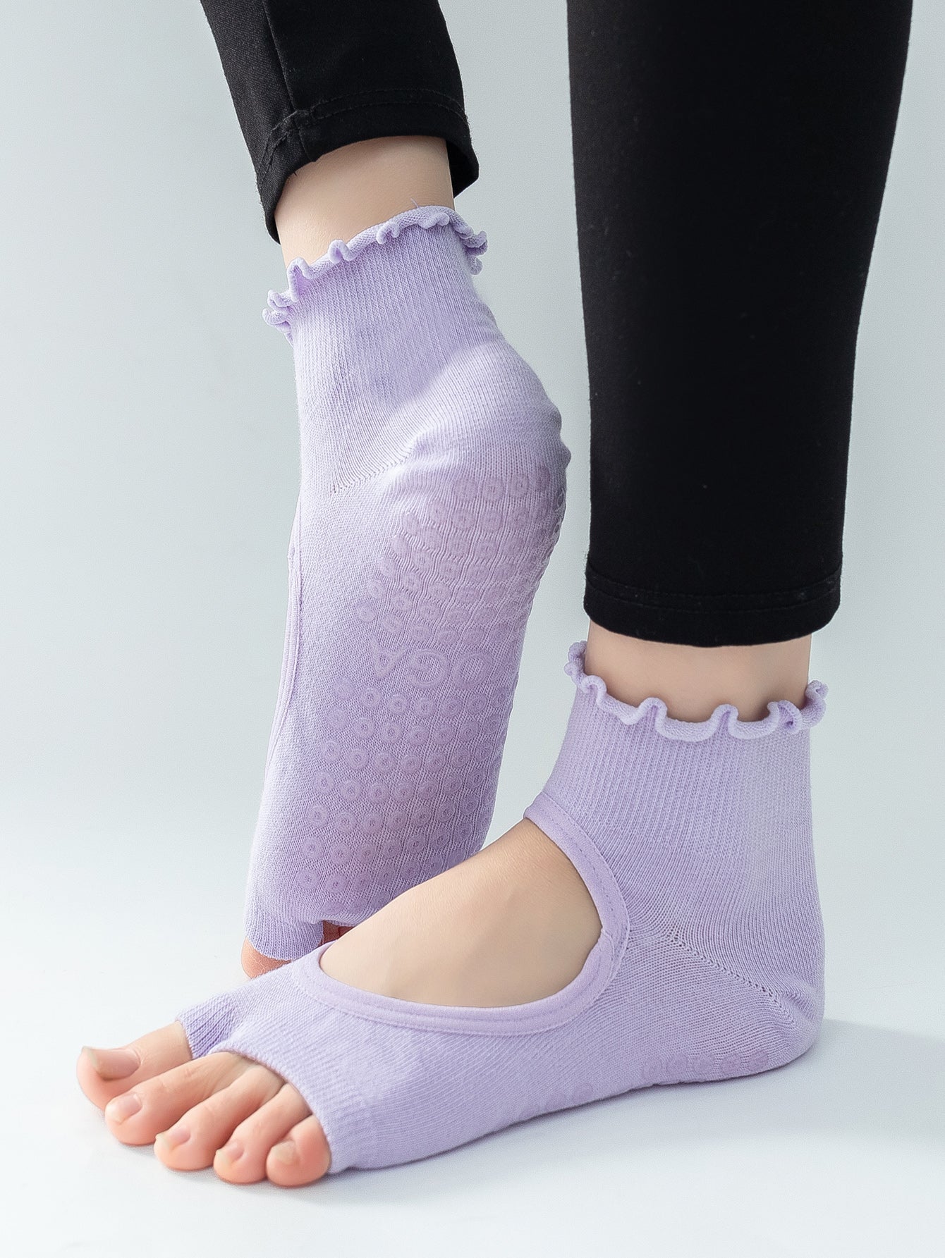 【Yoga Socks】O3浅紫-女士木耳边二指瑜伽普拉提运动袜