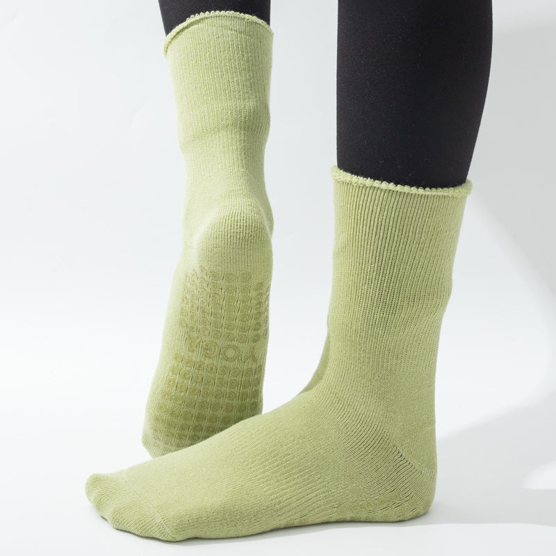 【Yoga Socks】D11绿色-女士长筒毛圈圆头瑜伽普拉提运动袜