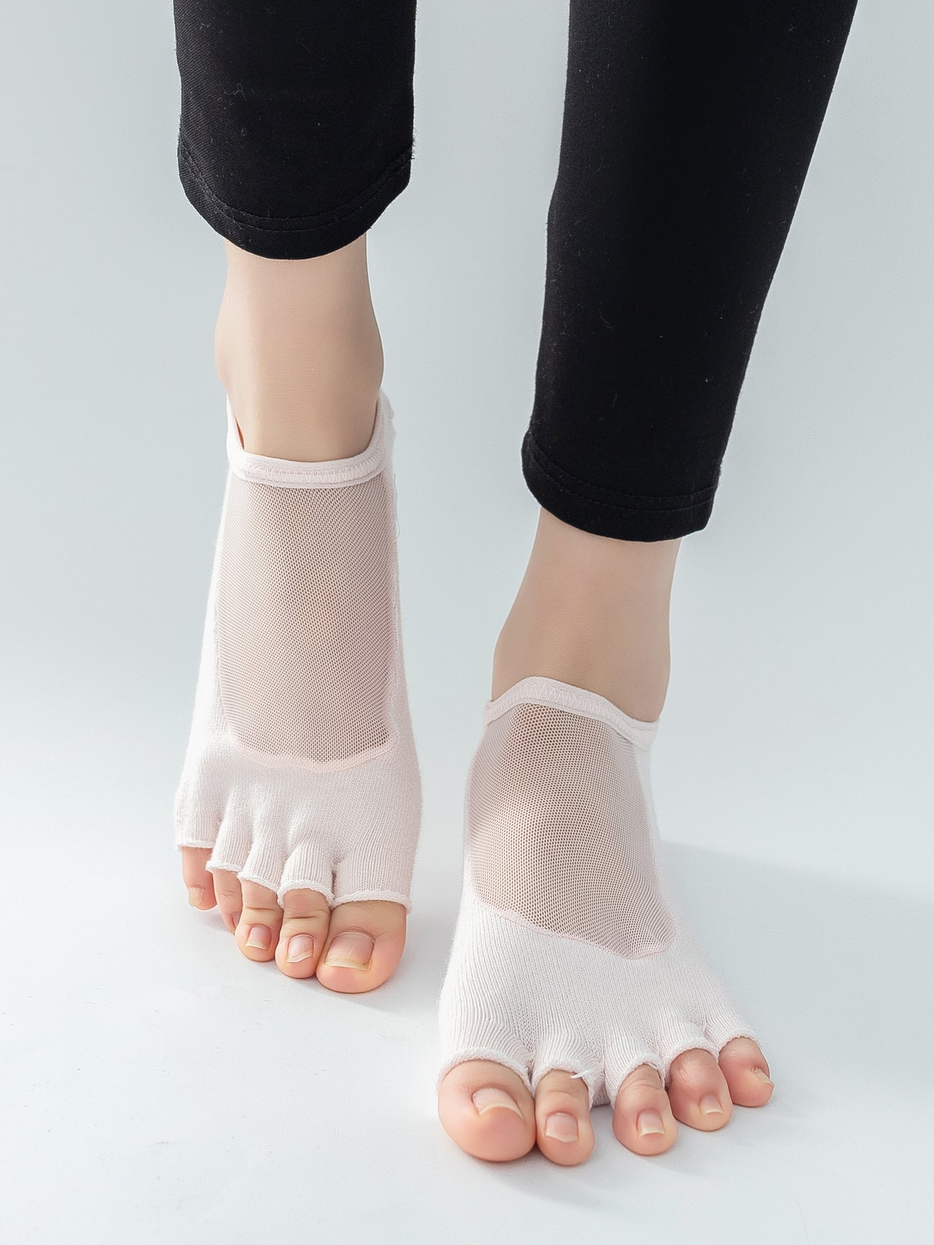 【Yoga Socks】T5浅粉-女士网纱半趾瑜伽普拉提运动袜