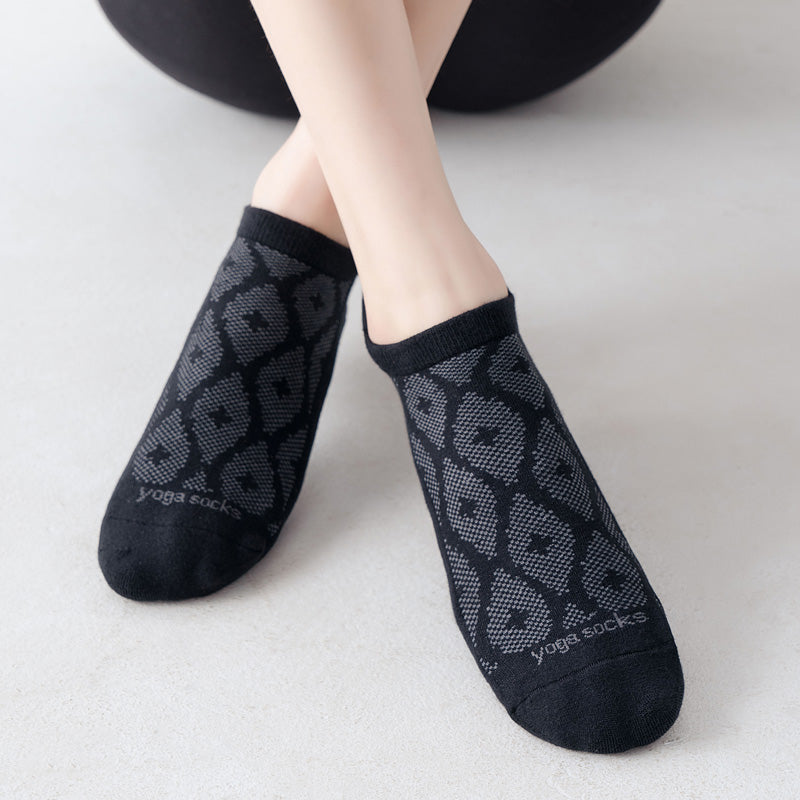 【Yoga Socks】D3黑灰-女士提花香薰毛圈圆头瑜伽普拉提运动袜