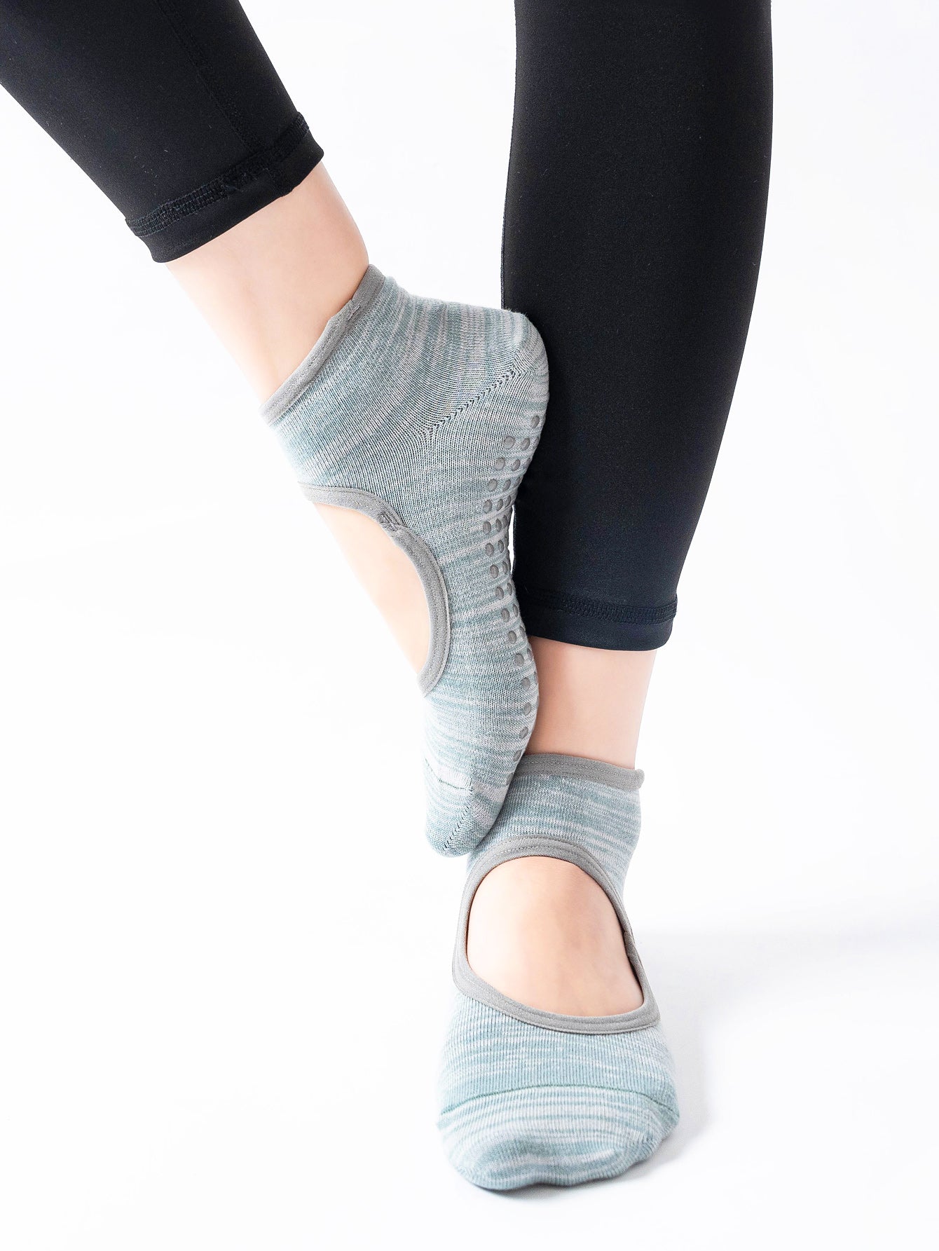 【Yoga Socks】E3绿灰-女士段色圆头瑜伽普拉提运动袜