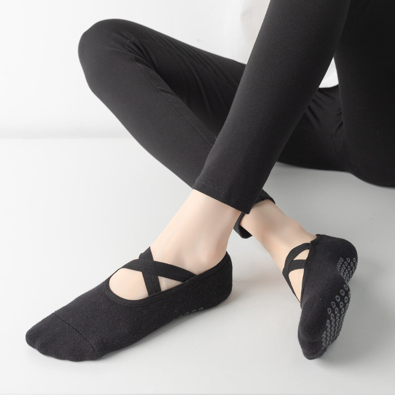 【Yoga Socks】Q2黑色-女士毛圈圆头瑜伽普拉提运动袜