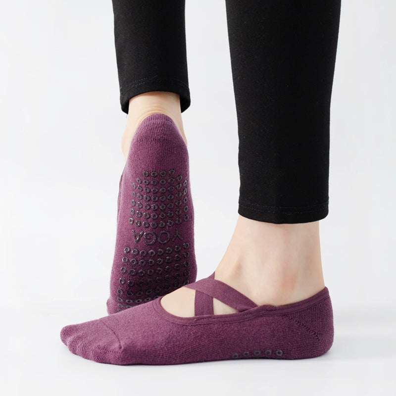 【Yoga Socks】Q2紫红-女士毛圈圆头瑜伽普拉提运动袜