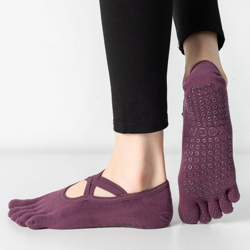 【Yoga Socks】W2紫红-女士五指瑜伽普拉提运动袜