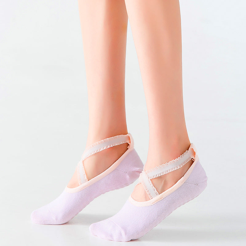 【Yoga Socks】R1浅粉-女士花边圆头瑜伽普拉提运动袜