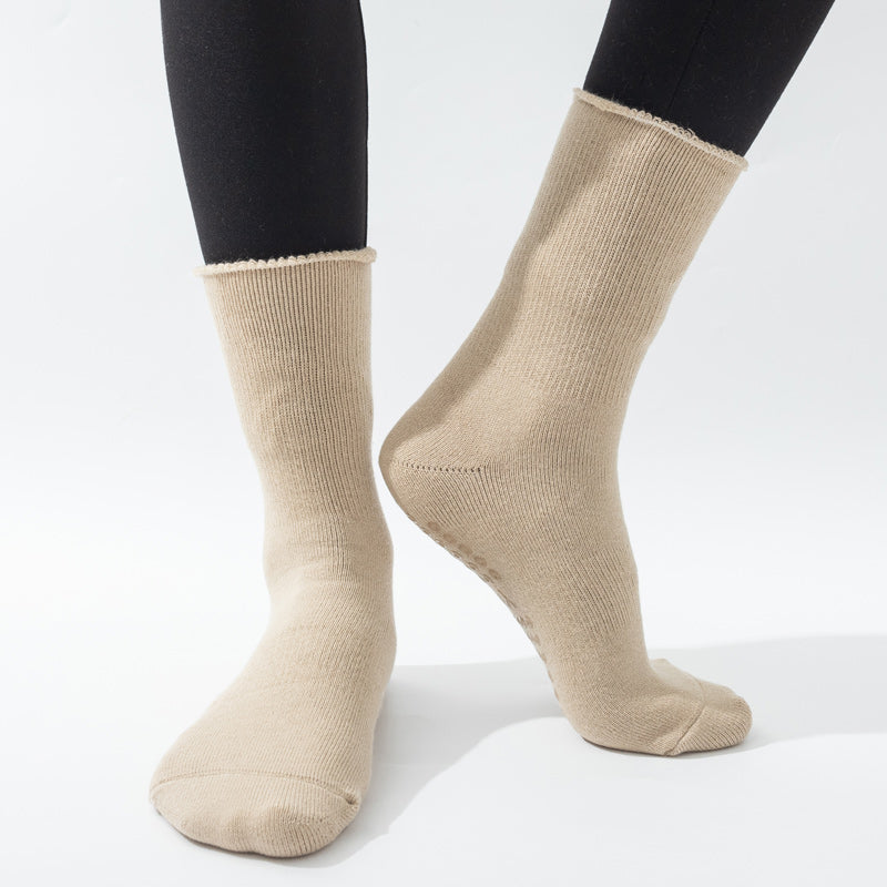 【Yoga Socks】D11米色-女士长筒毛圈圆头瑜伽普拉提运动袜