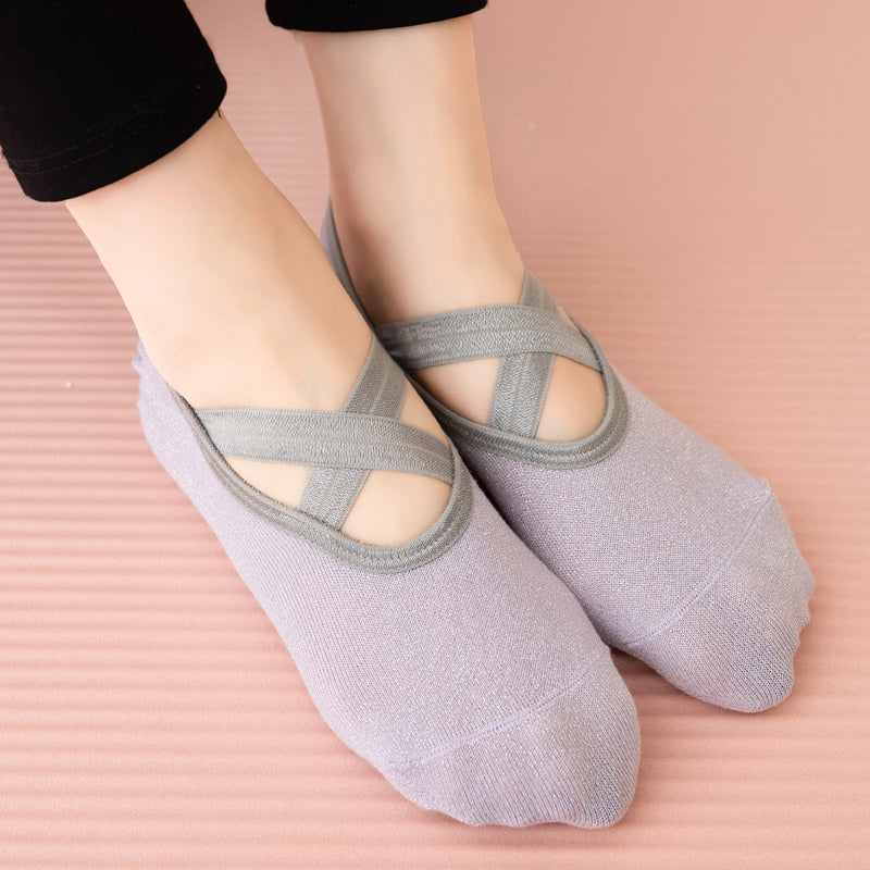 【Yoga Socks】H3浅紫-女士银丝圆头瑜伽普拉提运动袜