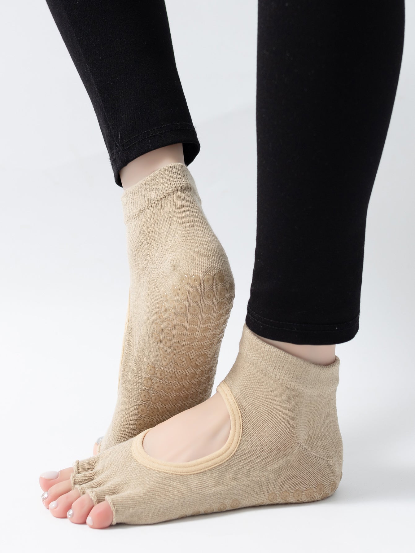 【Yoga Socks】F5米色-女士半趾瑜伽普拉提运动袜