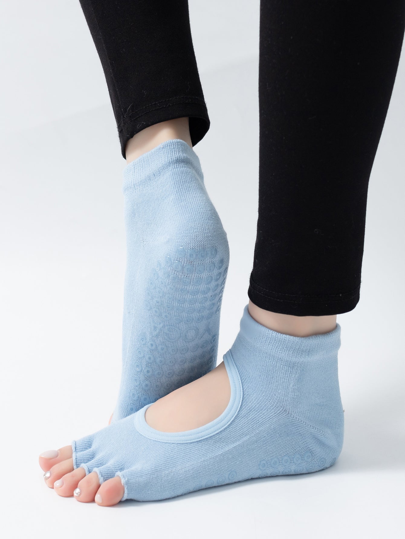 【Yoga Socks】F5浅蓝-女士半趾瑜伽普拉提运动袜