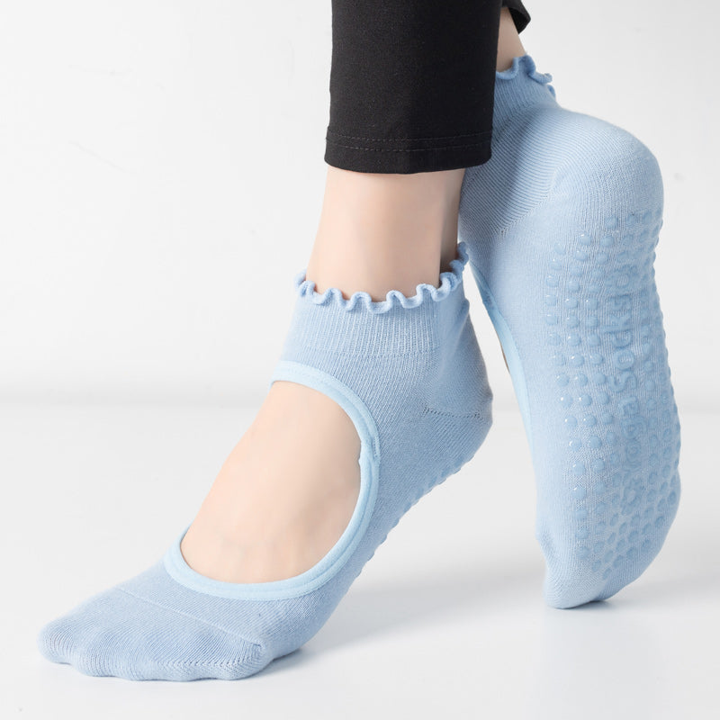 【Yoga Socks】O1浅蓝-女士木耳边圆头瑜伽普拉提运动袜
