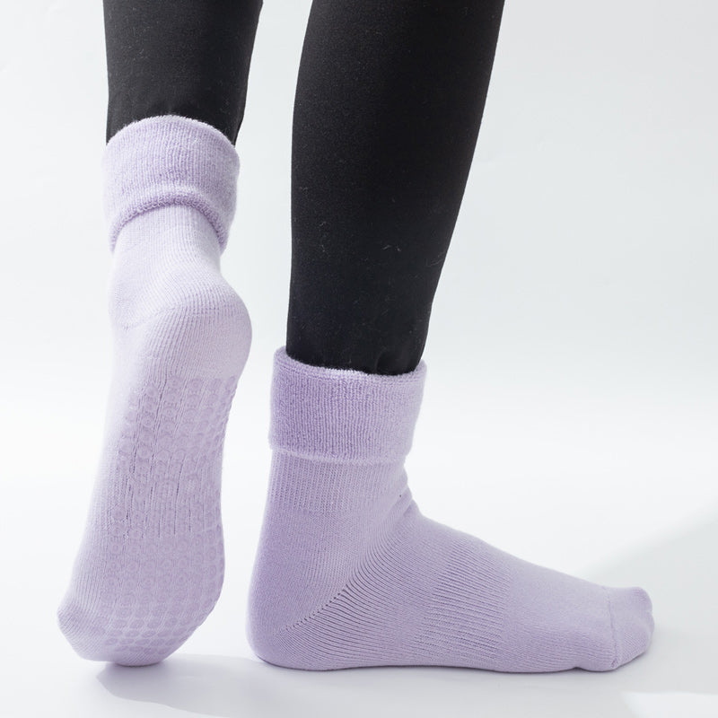 【Yoga Socks】D11浅紫-女士长筒毛圈圆头瑜伽普拉提运动袜