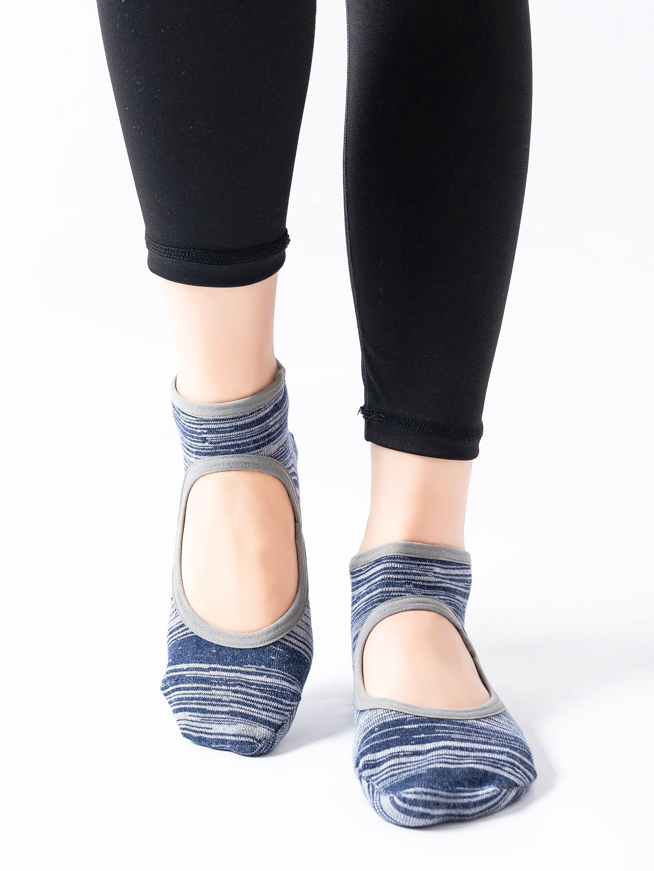 【Yoga Socks】E3青灰-女士段色圆头瑜伽普拉提运动袜