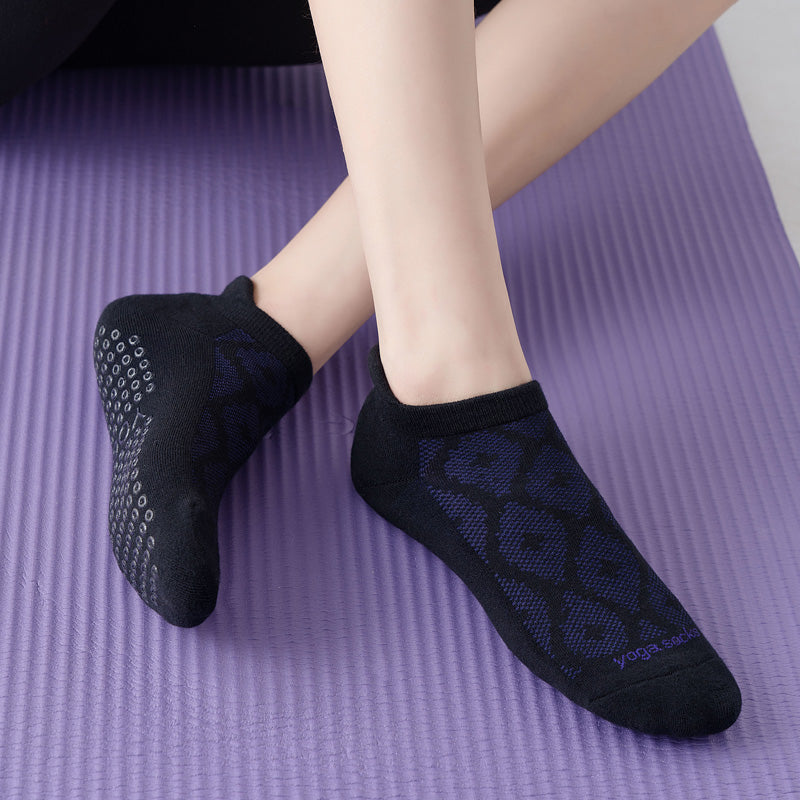 【Yoga Socks】D3黑紫-女士提花香薰毛圈圆头瑜伽普拉提运动袜