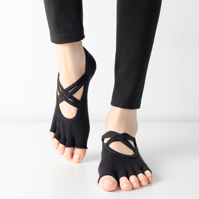 【Yoga Socks】T2黑色-女士半趾瑜伽普拉提运动袜