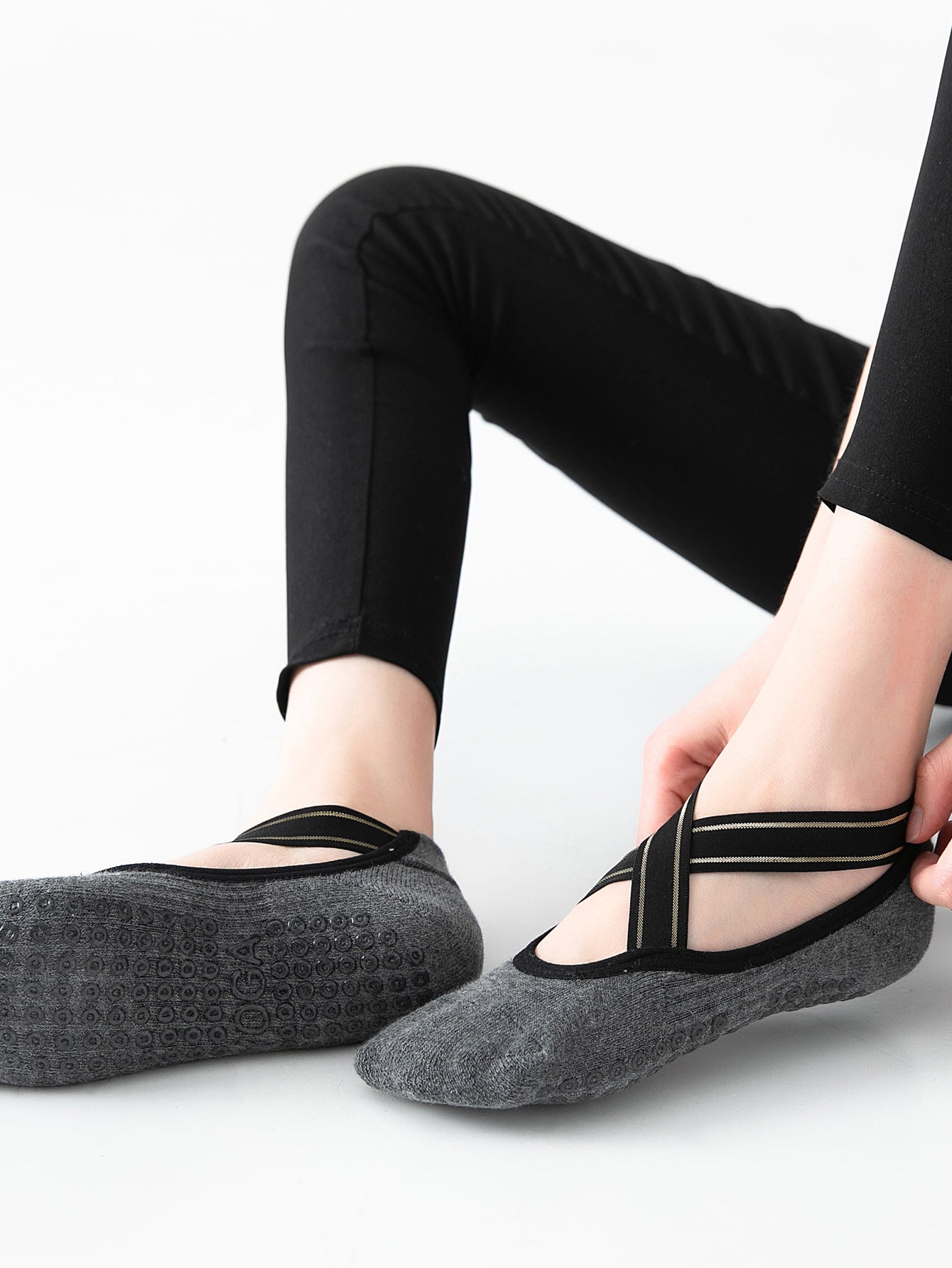【Yoga Socks】Q1深麻灰-女士毛圈圆头瑜伽普拉提运动袜