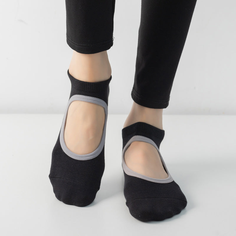 【Yoga Socks】B2黑色-女士圆头瑜伽普拉提运动袜