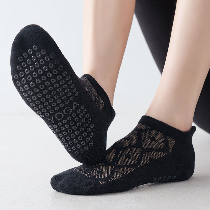 【Yoga Socks】D3黑米-女士提花香薰毛圈圆头瑜伽普拉提运动袜