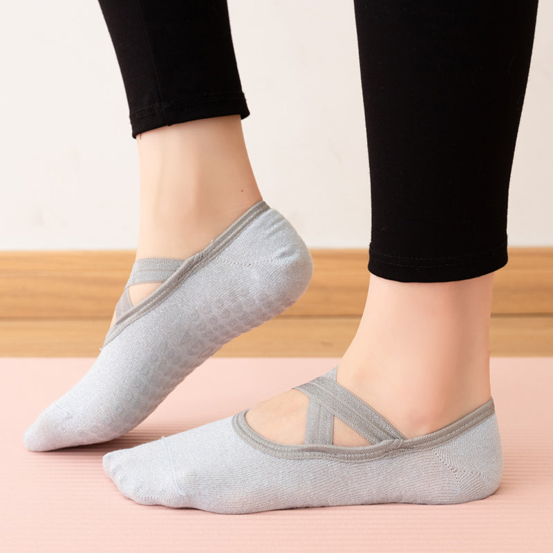 【Yoga Socks】H3浅蓝-女士银丝圆头瑜伽普拉提运动袜