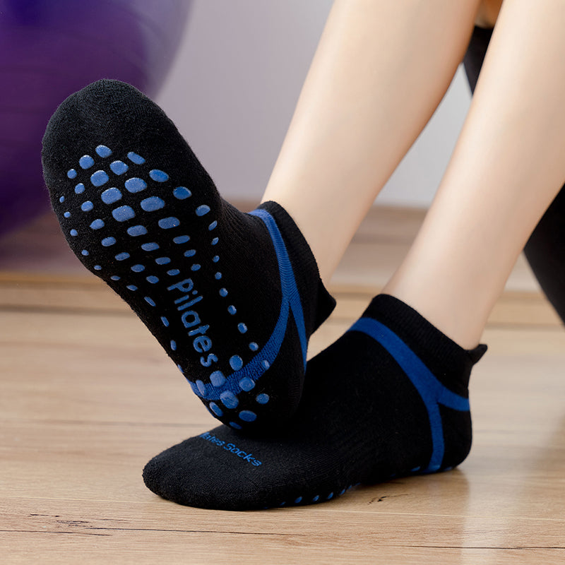 【Yoga Socks】D5黑蓝-男女通用提花毛圈圆头瑜伽普拉提运动袜