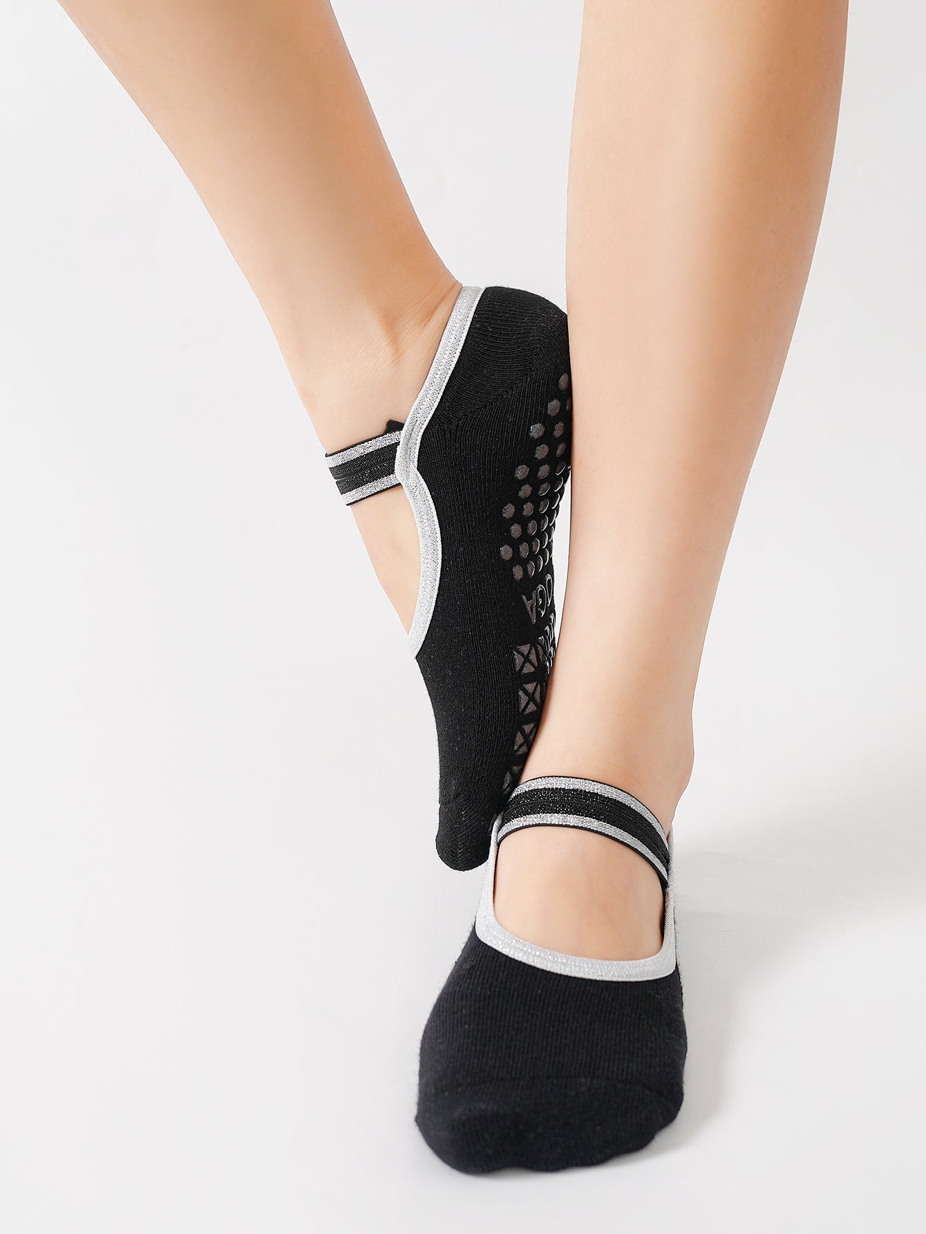 【Yoga Socks】Q4黑色-女士毛圈圆头瑜伽普拉提运动袜
