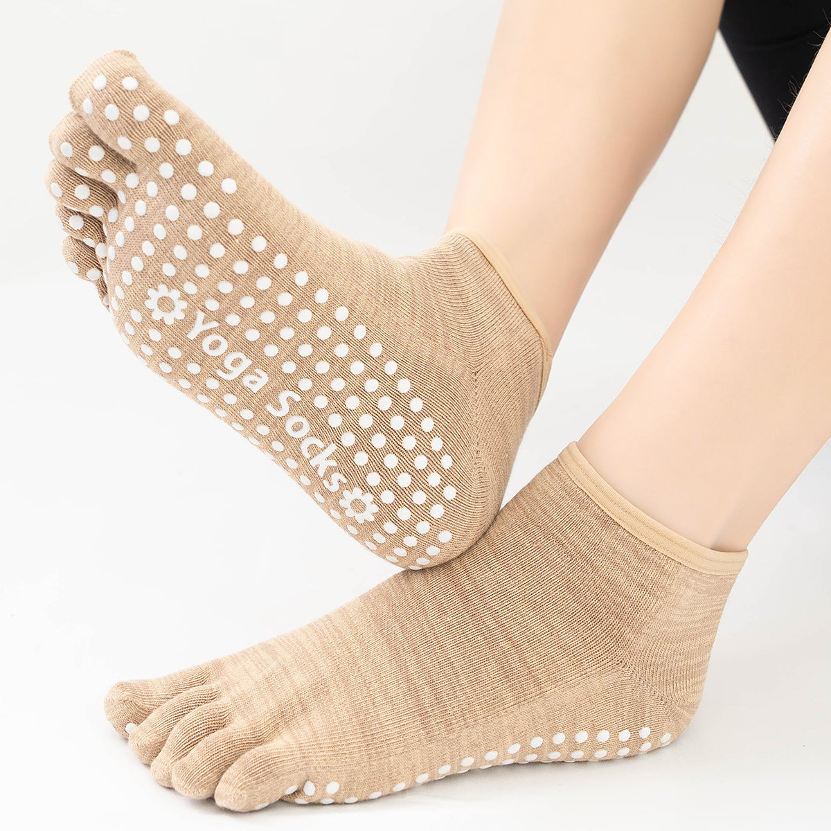 【Yoga Socks】G7米色-女士段色五指瑜伽普拉提运动袜