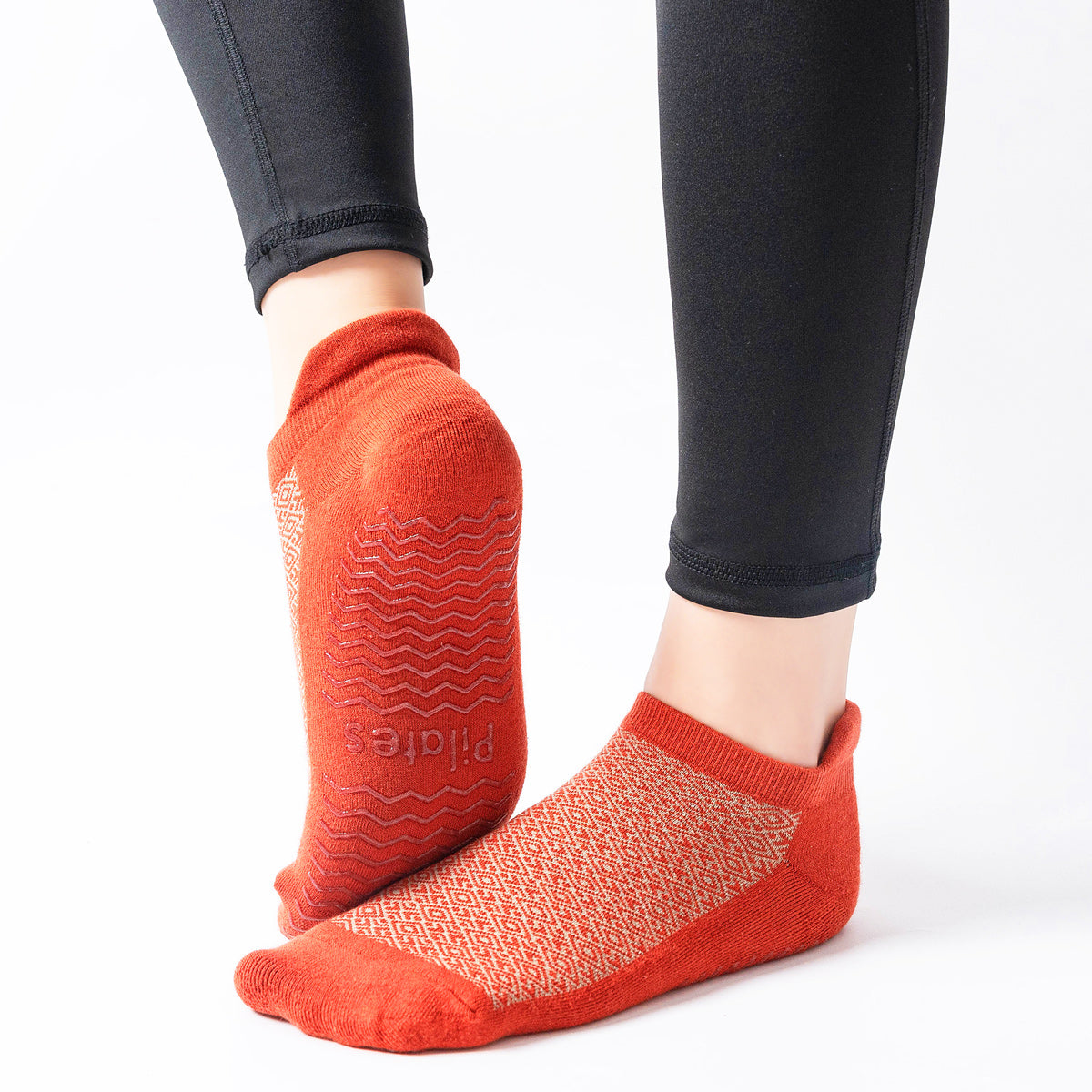 【Yoga Socks】D13红米-女士提花毛圈圆头瑜伽普拉提运动袜