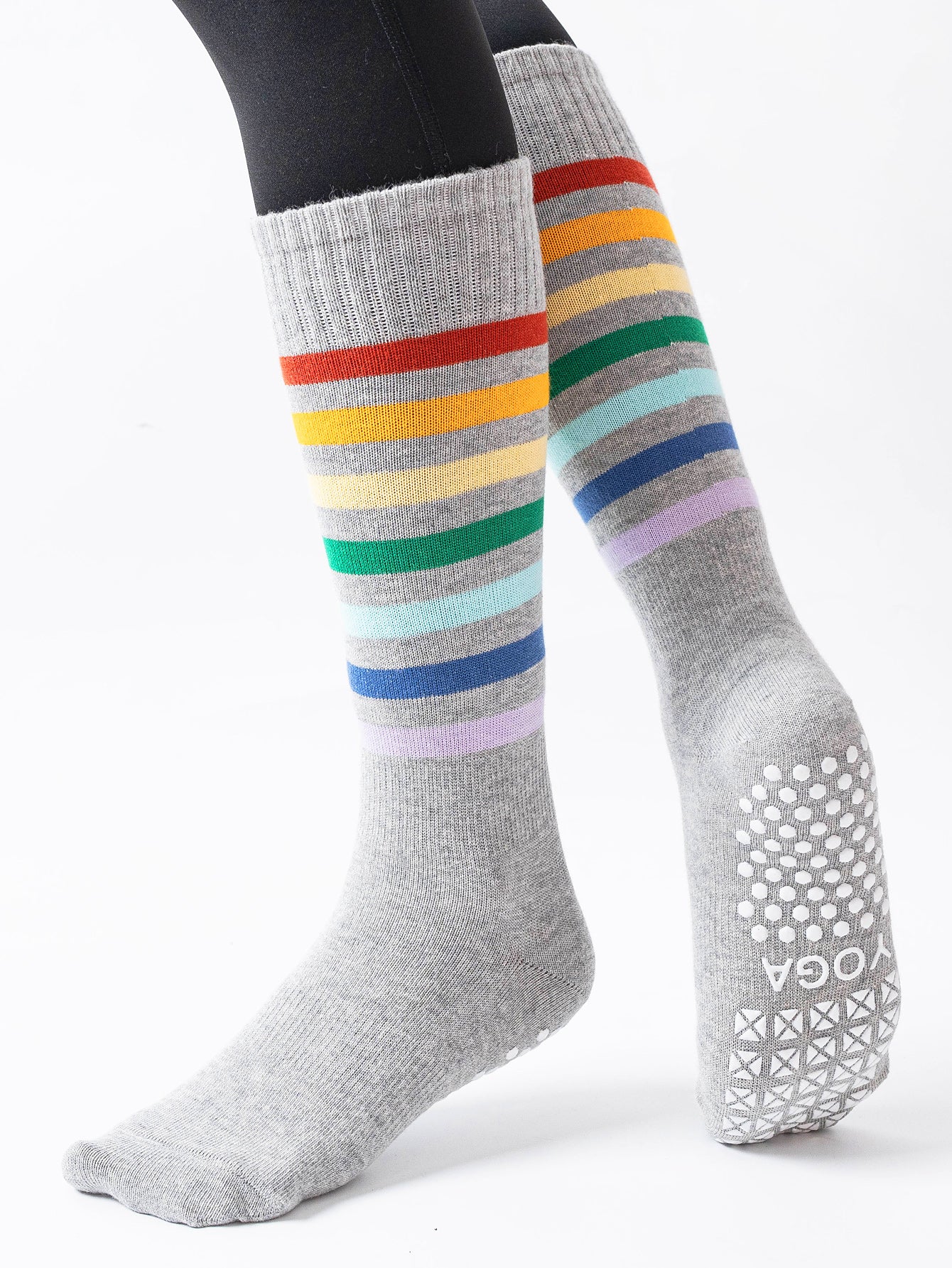 【Yoga Socks】N1浅麻灰-女士彩虹圆头瑜伽普拉提运动袜