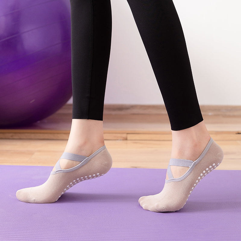 【Yoga Socks】H2米色-女士圆头瑜伽普拉提运动袜