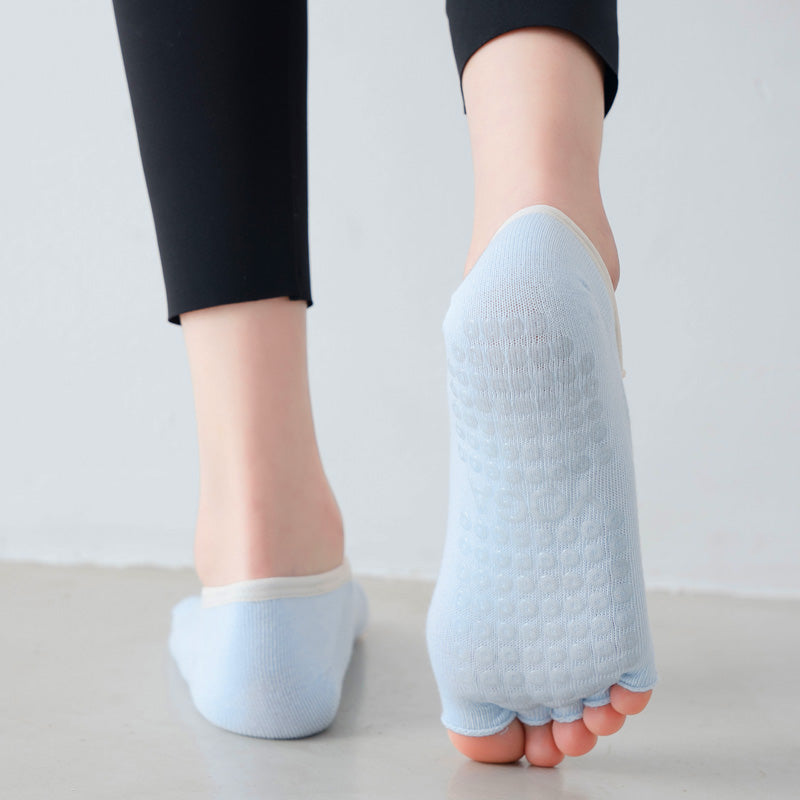 【Yoga Socks】T1浅蓝-女士花边半趾瑜伽普拉提运动袜