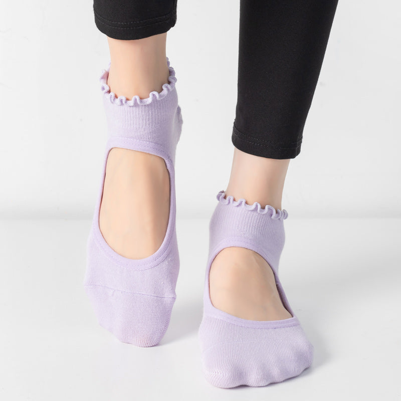 【Yoga Socks】O1浅紫-女士木耳边圆头瑜伽普拉提运动袜