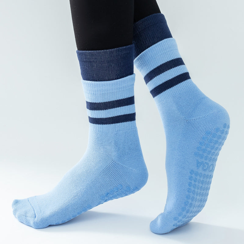 【Yoga Socks】D8蓝青-女士长筒毛圈圆头瑜伽普拉提运动袜