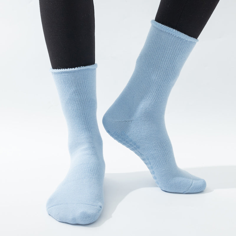 【Yoga Socks】D11浅蓝-女士长筒毛圈圆头瑜伽普拉提运动袜