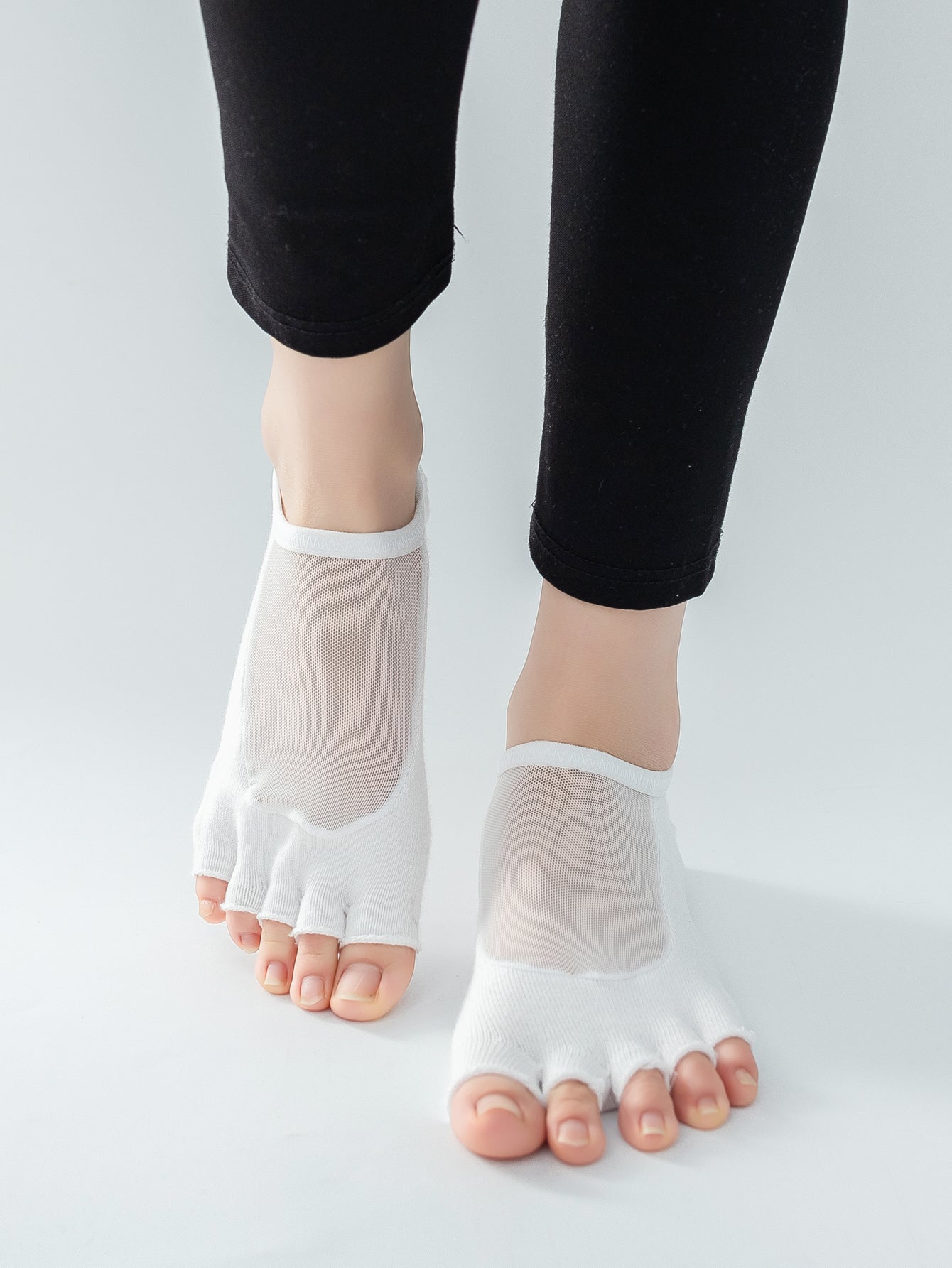 【Yoga Socks】T5白色-女士网纱半趾瑜伽普拉提运动袜
