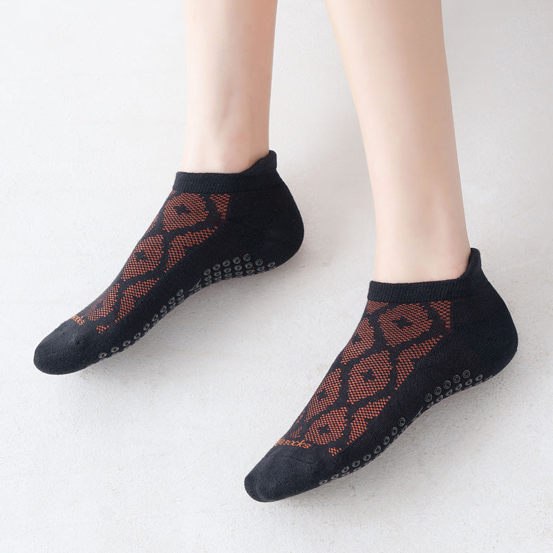 【Yoga Socks】D3黑红-女士提花香薰毛圈圆头瑜伽普拉提运动袜