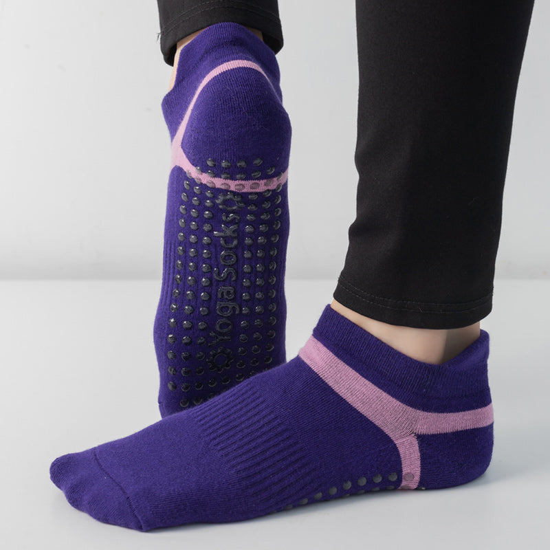 【Yoga Socks】D7紫粉-女士毛圈圆头瑜伽普拉提运动袜