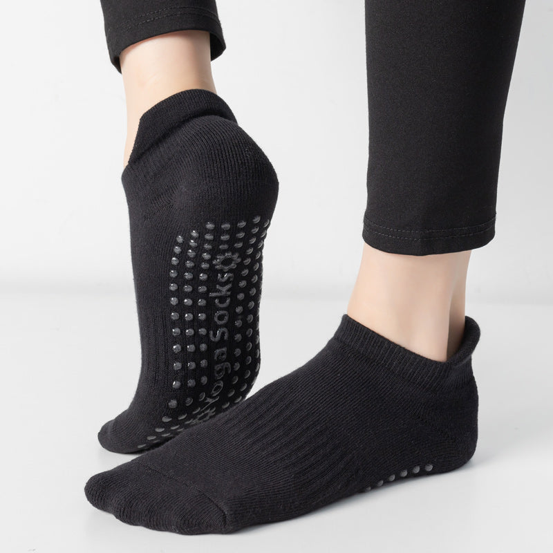 【Yoga Socks】D9黑色-女士毛圈圆头瑜伽普拉提运动袜