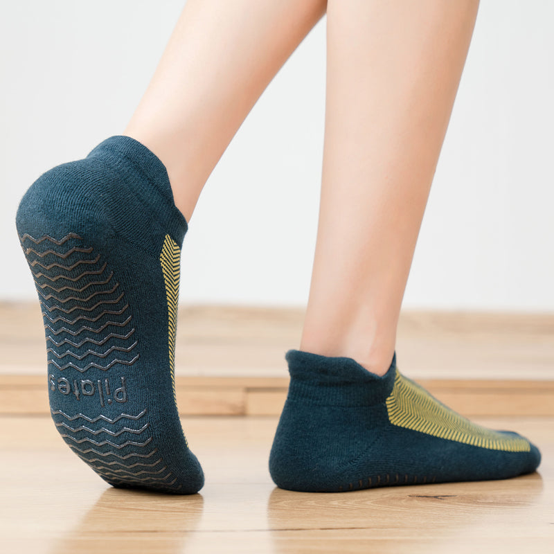 【Yoga Socks】D4绿黄-女士提花香薰毛圈圆头瑜伽普拉提运动袜
