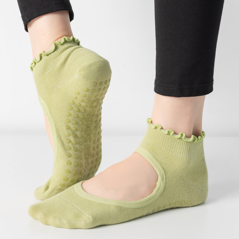 【Yoga Socks】O1绿色-女士木耳边圆头瑜伽普拉提运动袜