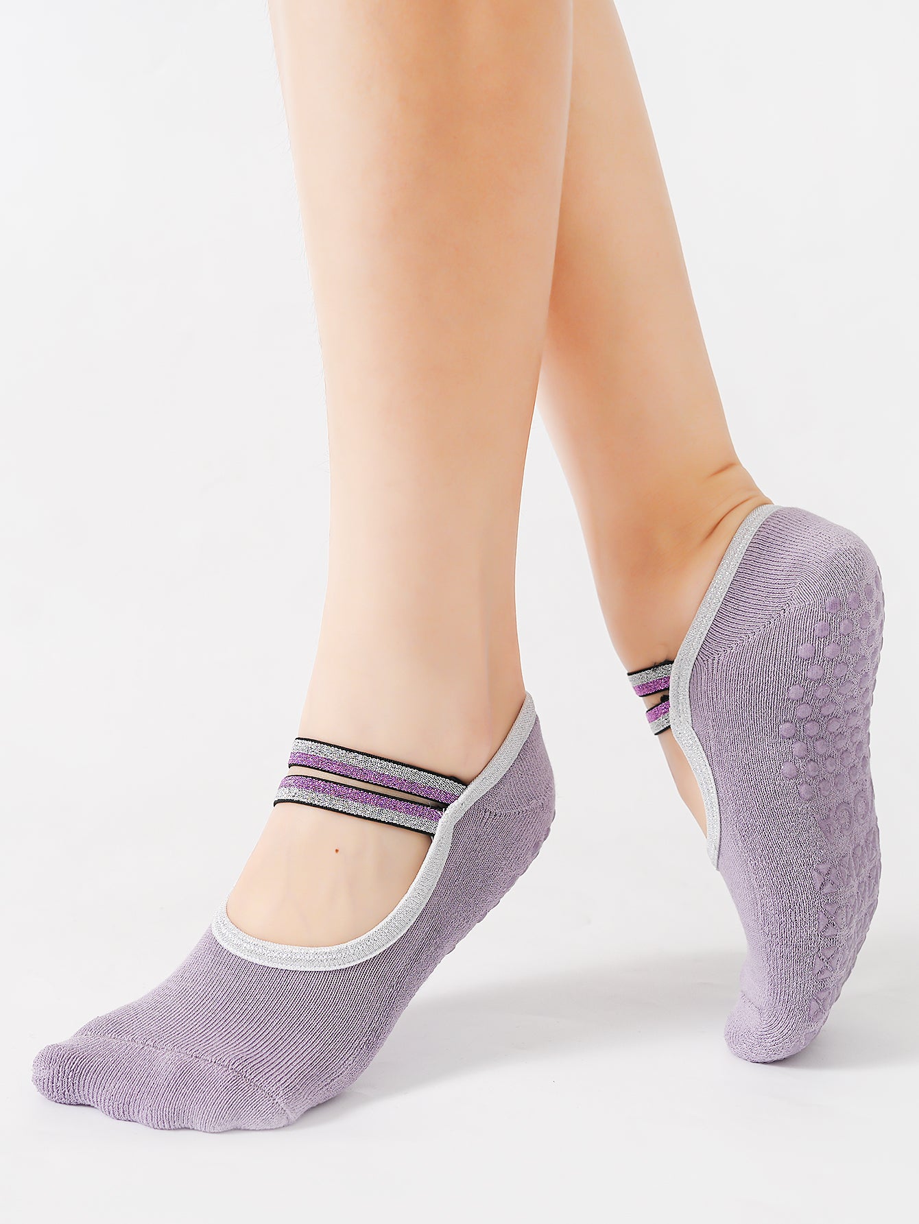 【Yoga Socks】Q4紫色-女士毛圈圆头瑜伽普拉提运动袜