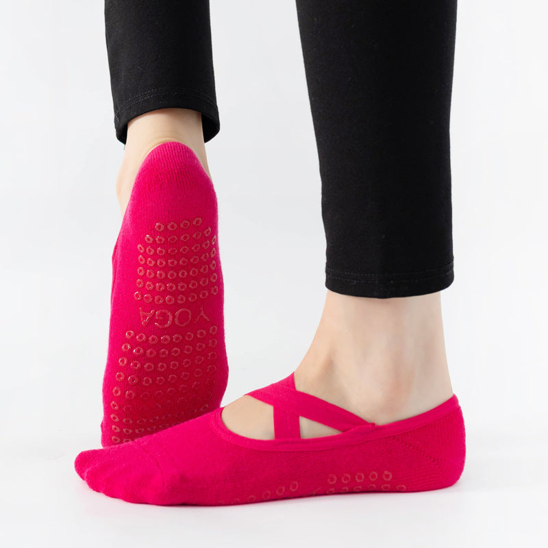 【Yoga Socks】Q2玫红-女士毛圈圆头瑜伽普拉提运动袜