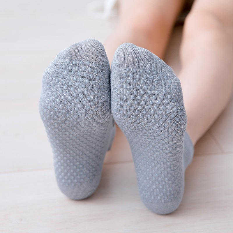 【Yoga Socks】B1灰色-女士银丝圆头瑜伽普拉提运动袜