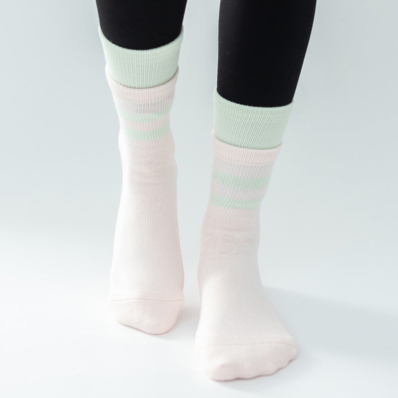 【Yoga Socks】D8粉绿-女士长筒毛圈圆头瑜伽普拉提运动袜