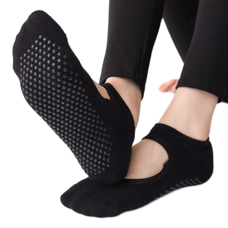 【Yoga Socks】A1黑色-女士毛圈圆头瑜伽普拉提运动袜