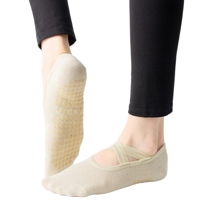 【Yoga Socks】H4白色-女士金丝圆头瑜伽普拉提运动袜
