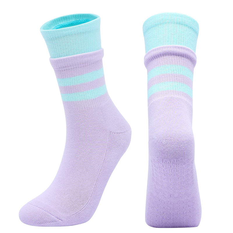 【Yoga Socks】D8紫绿-女士长筒毛圈圆头瑜伽普拉提运动袜