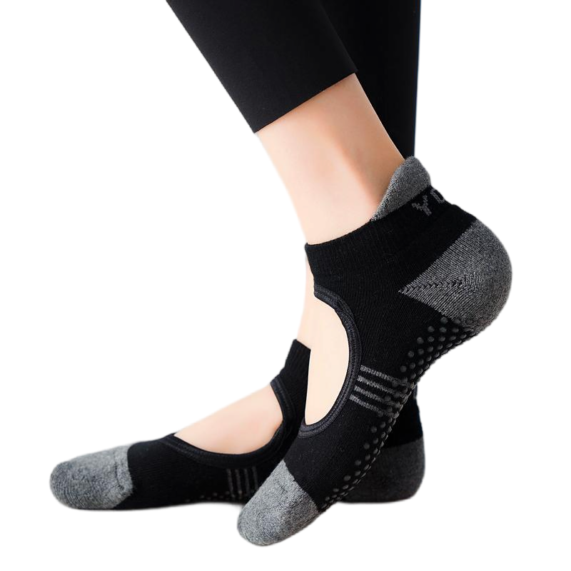 【Yoga Socks】A2黑灰-女士撞色毛圈圆头瑜伽普拉提运动袜
